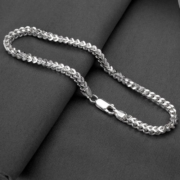 Franco Silver Bracelet, Franco Link Bracelet, High-Quality Men's Silver Bracelet - Picture 4 of 4